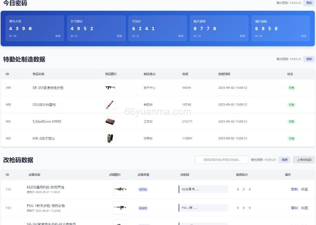 全自动更新每日密码特勤处制造改枪码分享源码