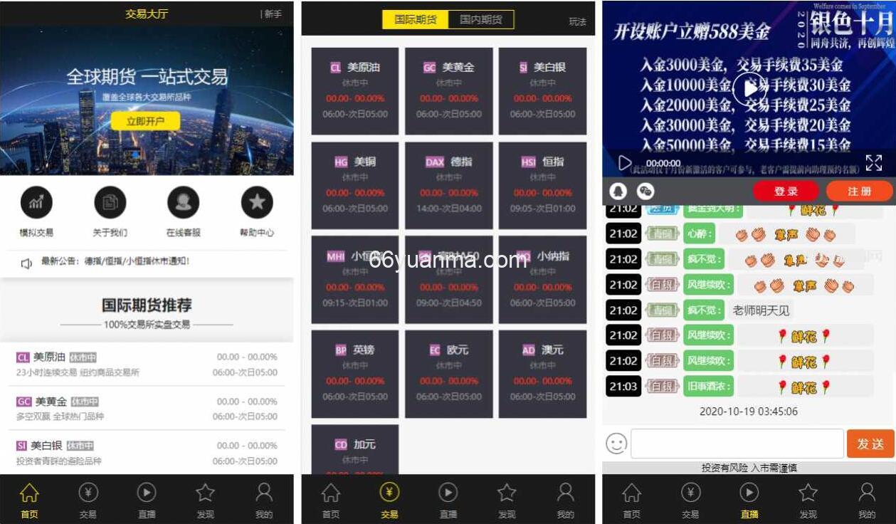 高端系列微盘点位盘PC+手机+国内外期货盘+带直播页面+附完整数据源码