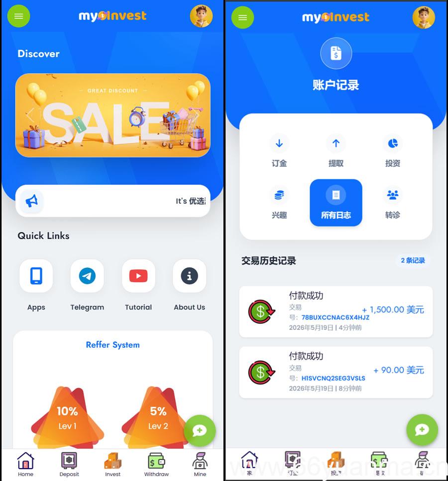 自定义产品多语言系统/企鹅养殖投资返利/一键安装